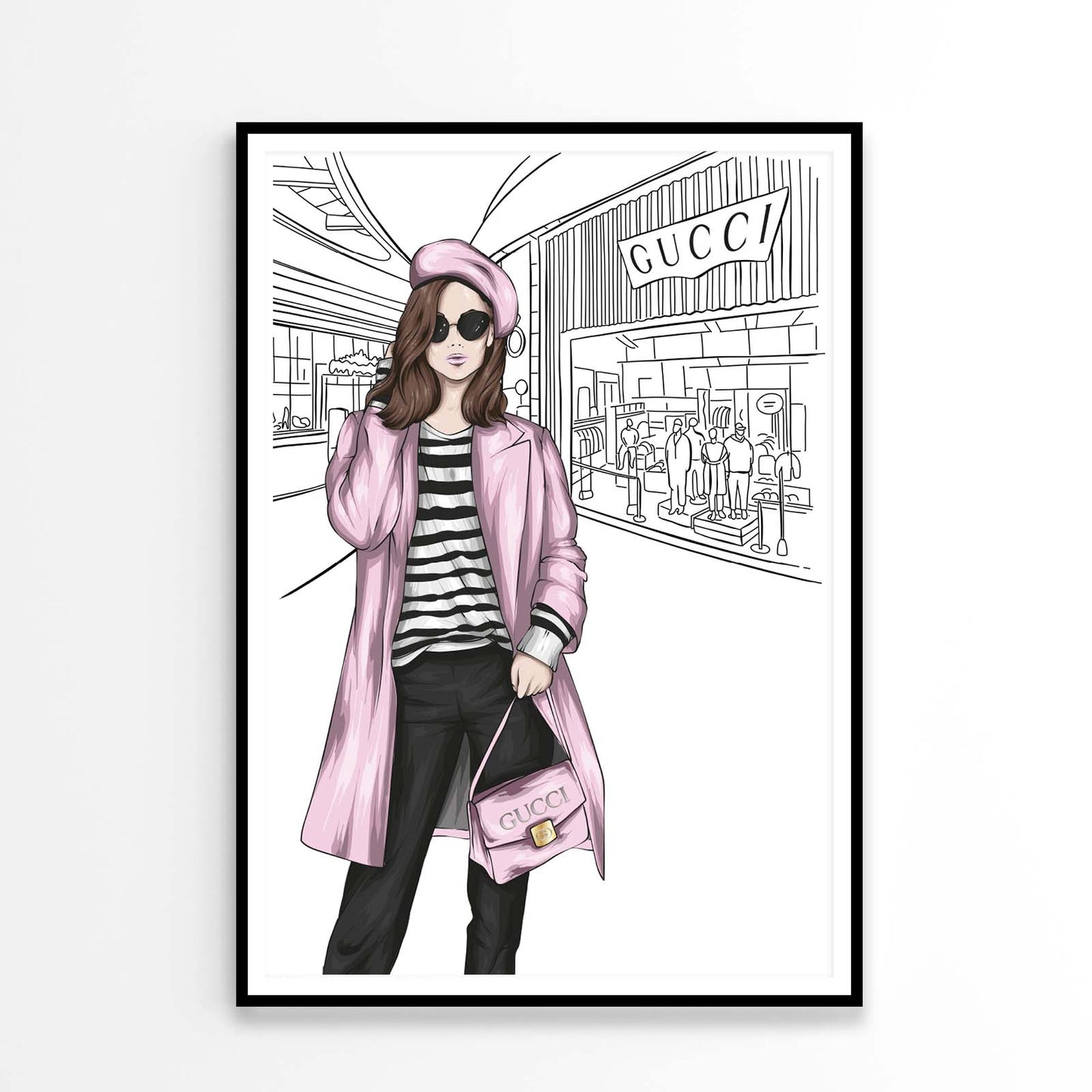 Pink Stylish Lady with Elegant Handbag Design Home Decor Premium Quality Poster Print Choose Your Sizes