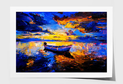 Sky Sunset & Boat on Sea Oil Painting Wall Art Limited Edition High Quality Print Unframed Roll Canvas None