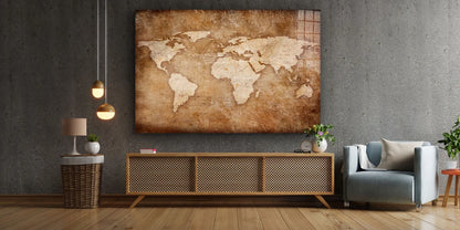 Vintage World Map UV Direct Aluminum Print Australian Made Quality