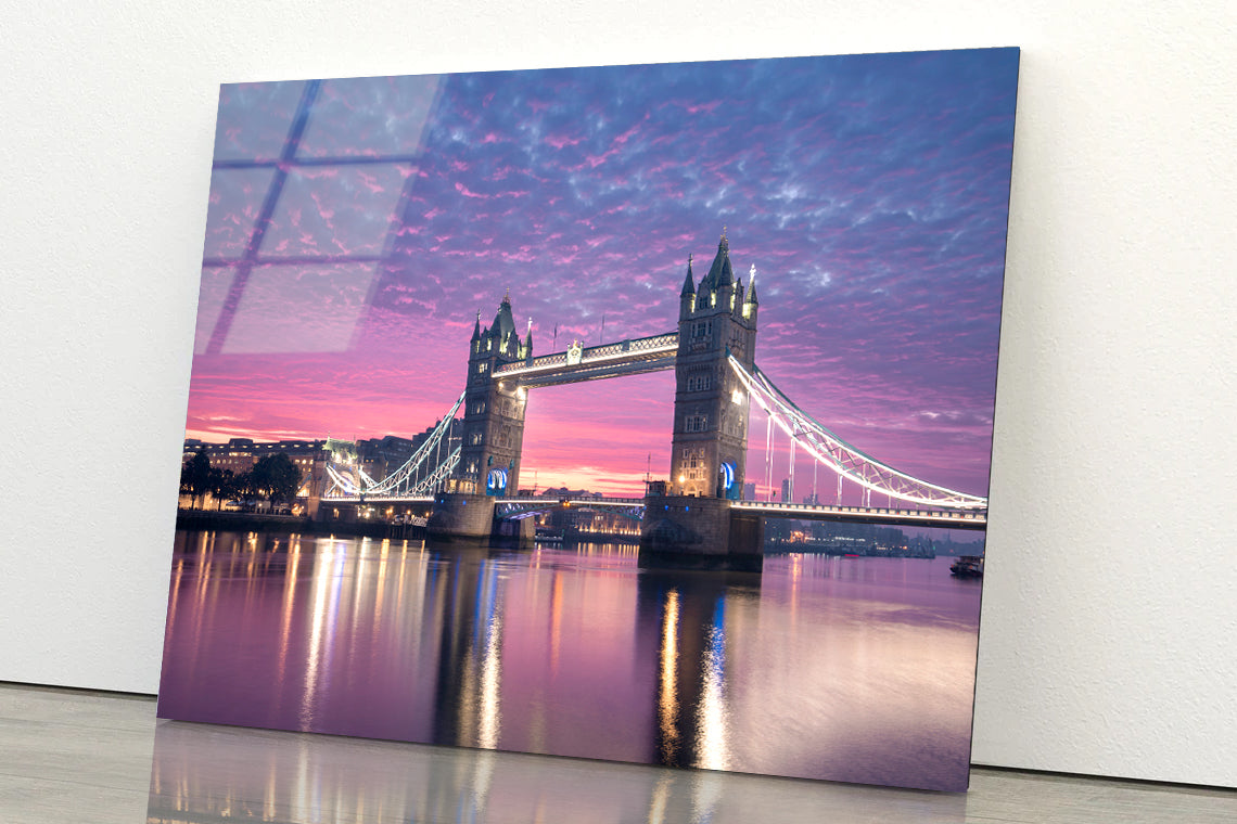 Beautiful Pink Sky with Bridge Acrylic Glass Print Tempered Glass Wall Art 100% Made in Australia Ready to Hang