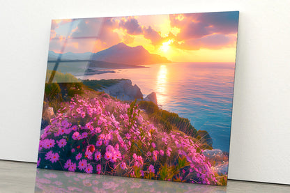 Beach, Flowers, Sky in Italy Acrylic Glass Print Tempered Glass Wall Art 100% Made in Australia Ready to Hang - Bella Home Decor