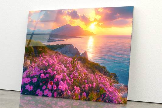 Beach, Flowers, Sky in Italy Acrylic Glass Print Tempered Glass Wall Art 100% Made in Australia Ready to Hang - Bella Home Decor