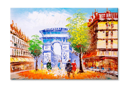 People Walking in Arc de Trompe Paris Oil Painting Wall Art Limited Edition High Quality Print Stretched Canvas None