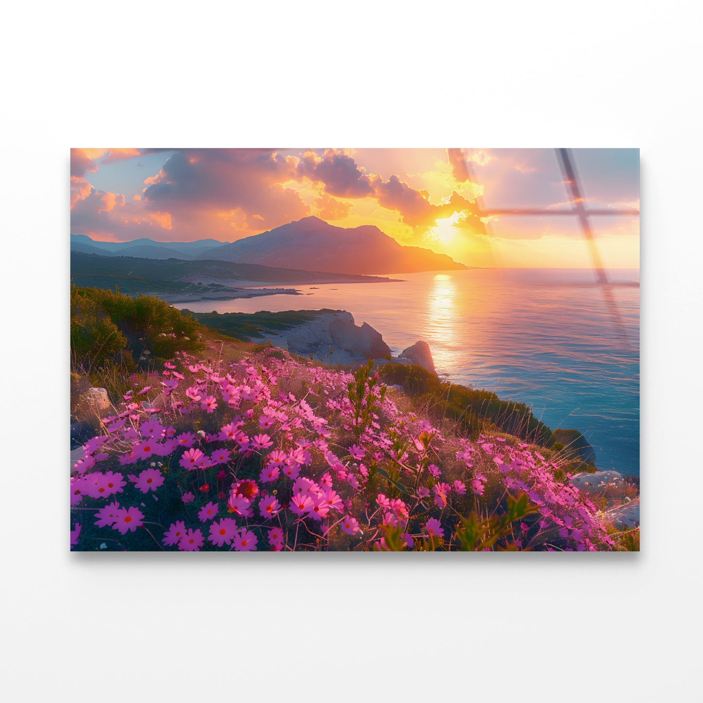 Beach, Flowers, Sky in Italy Acrylic Glass Print Tempered Glass Wall Art 100% Made in Australia Ready to Hang - Bella Home Decor