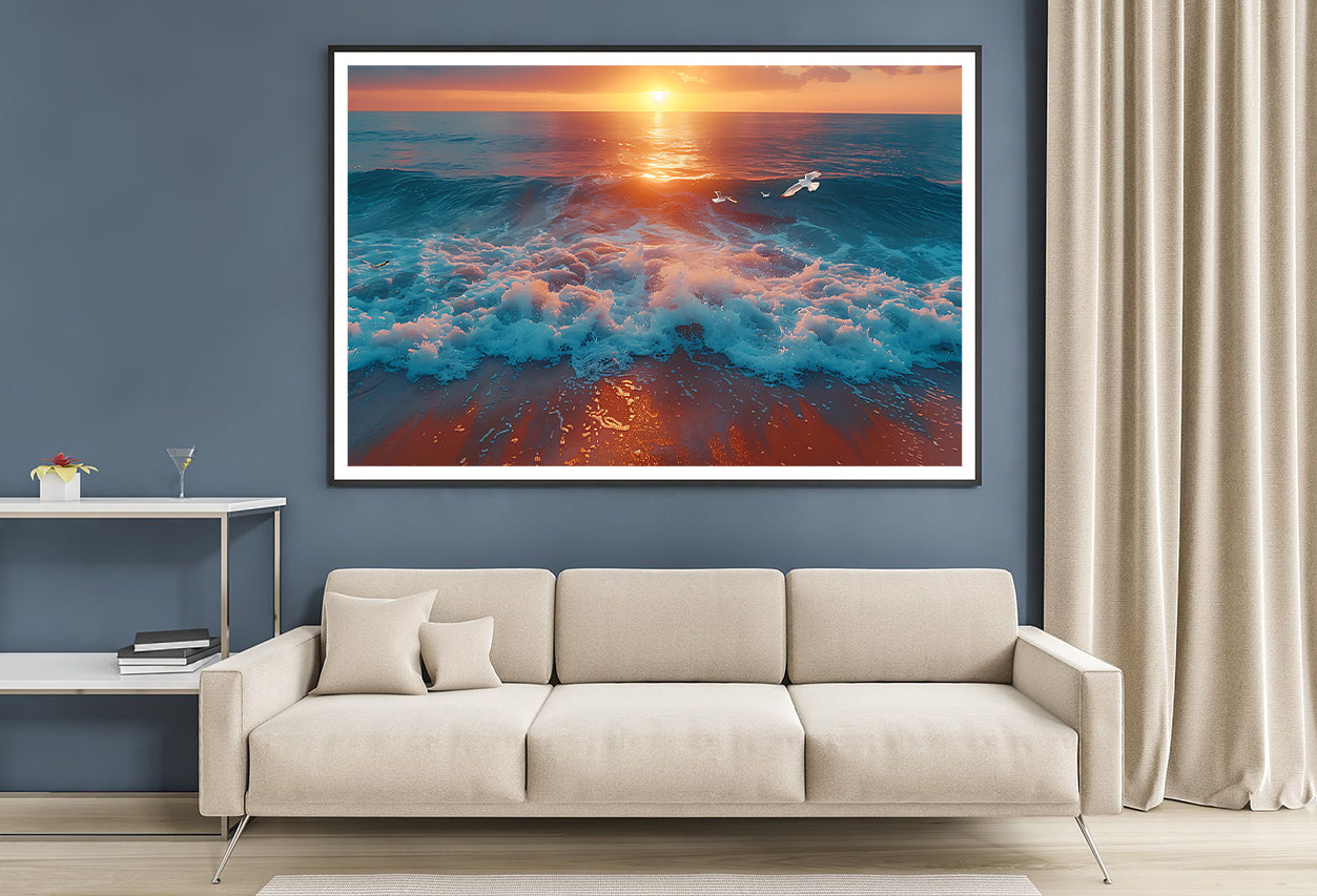 Bird Flying Over the Ocean with Sunset Home Decor Premium Quality Poster Print Choose Your Sizes - Bella Home Decor