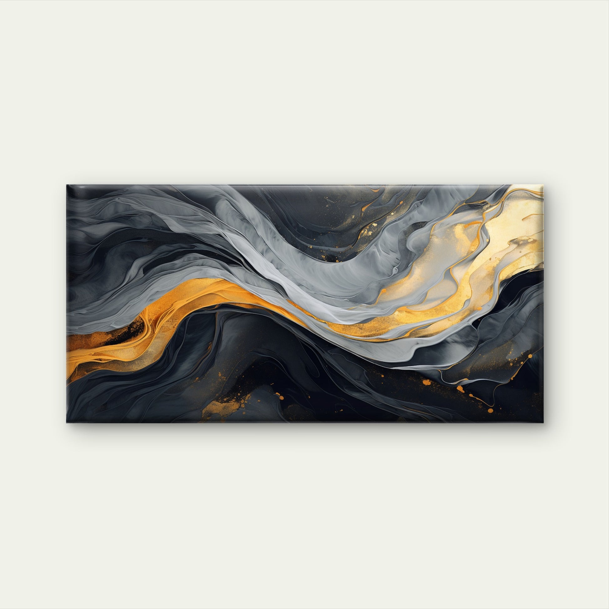 Modern Gold Marble Liquid Ink Wall Art Canvas Office Home Room Framed 120x60cm - Bella Home Decor