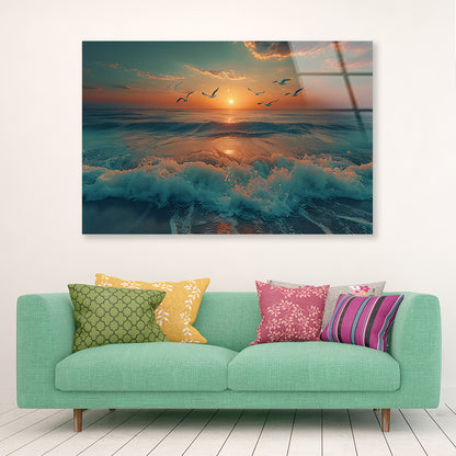 Sunset on the Beach View Acrylic Glass Print Tempered Glass Wall Art 100% Made in Australia Ready to Hang - Bella Home Decor