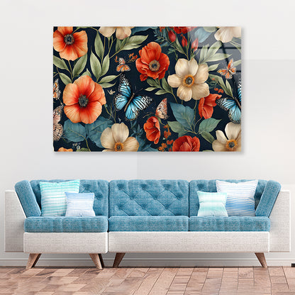 Flowers & Butterflies Featuring Acrylic Glass Print Tempered Glass Wall Art 100% Made in Australia Ready to Hang - Bella Home Decor