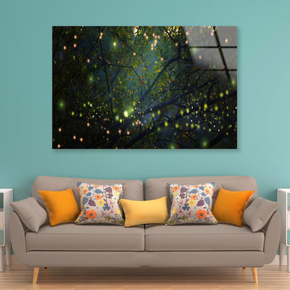 Group of Fireflies on Tree Branch Acrylic Glass Print Tempered Glass Wall Art 100% Made in Australia Ready to Hang - Bella Home Decor
