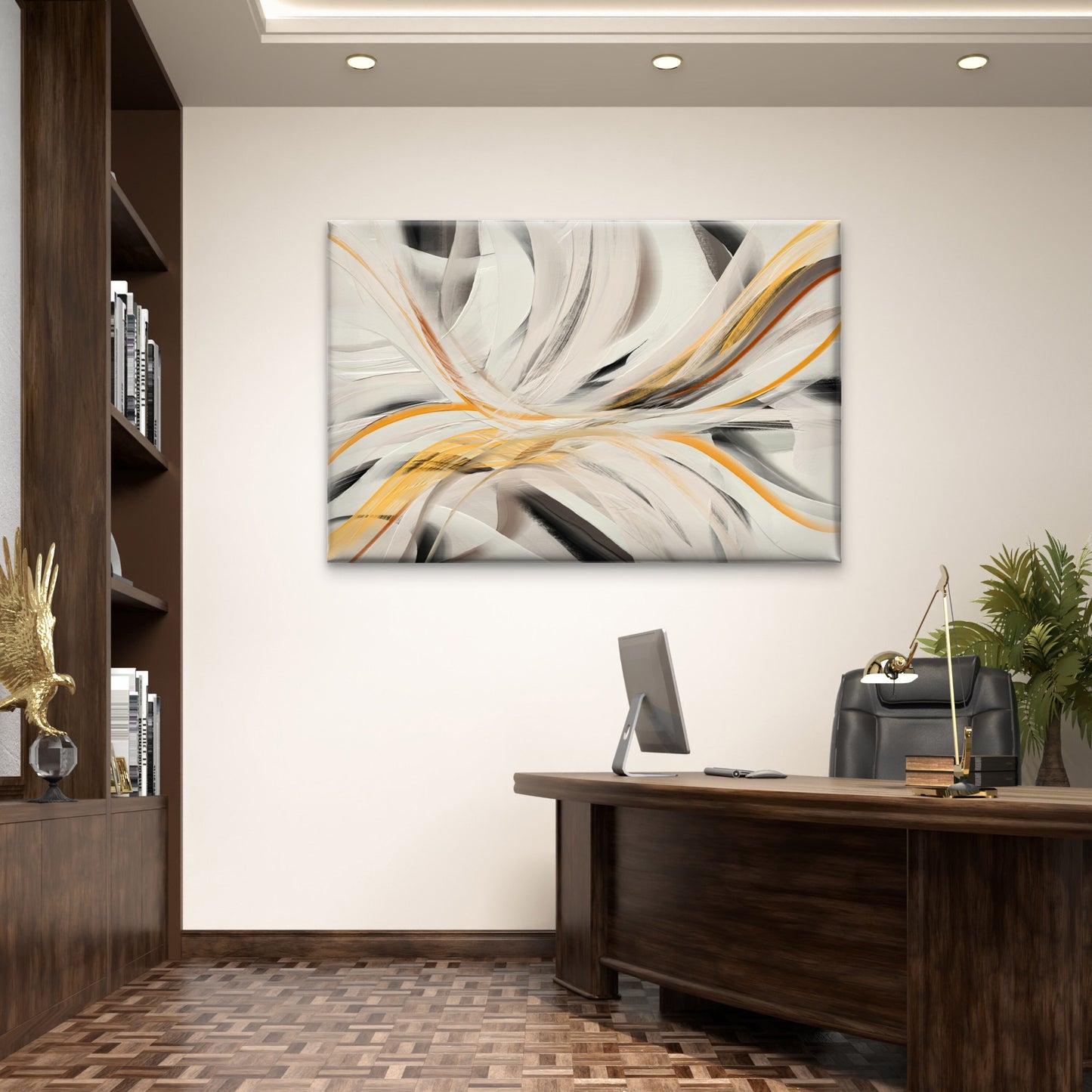 Swirling White Gold Abstract Pattern Wall Art Decor 100% Australian Made - Bella Home Decor