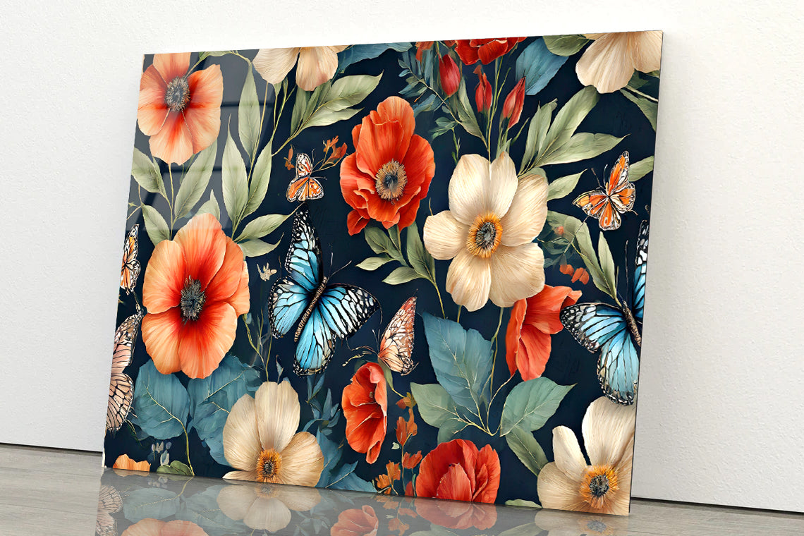 Flowers & Butterflies Featuring Acrylic Glass Print Tempered Glass Wall Art 100% Made in Australia Ready to Hang - Bella Home Decor