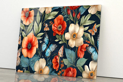 Flowers & Butterflies Featuring Acrylic Glass Print Tempered Glass Wall Art 100% Made in Australia Ready to Hang - Bella Home Decor