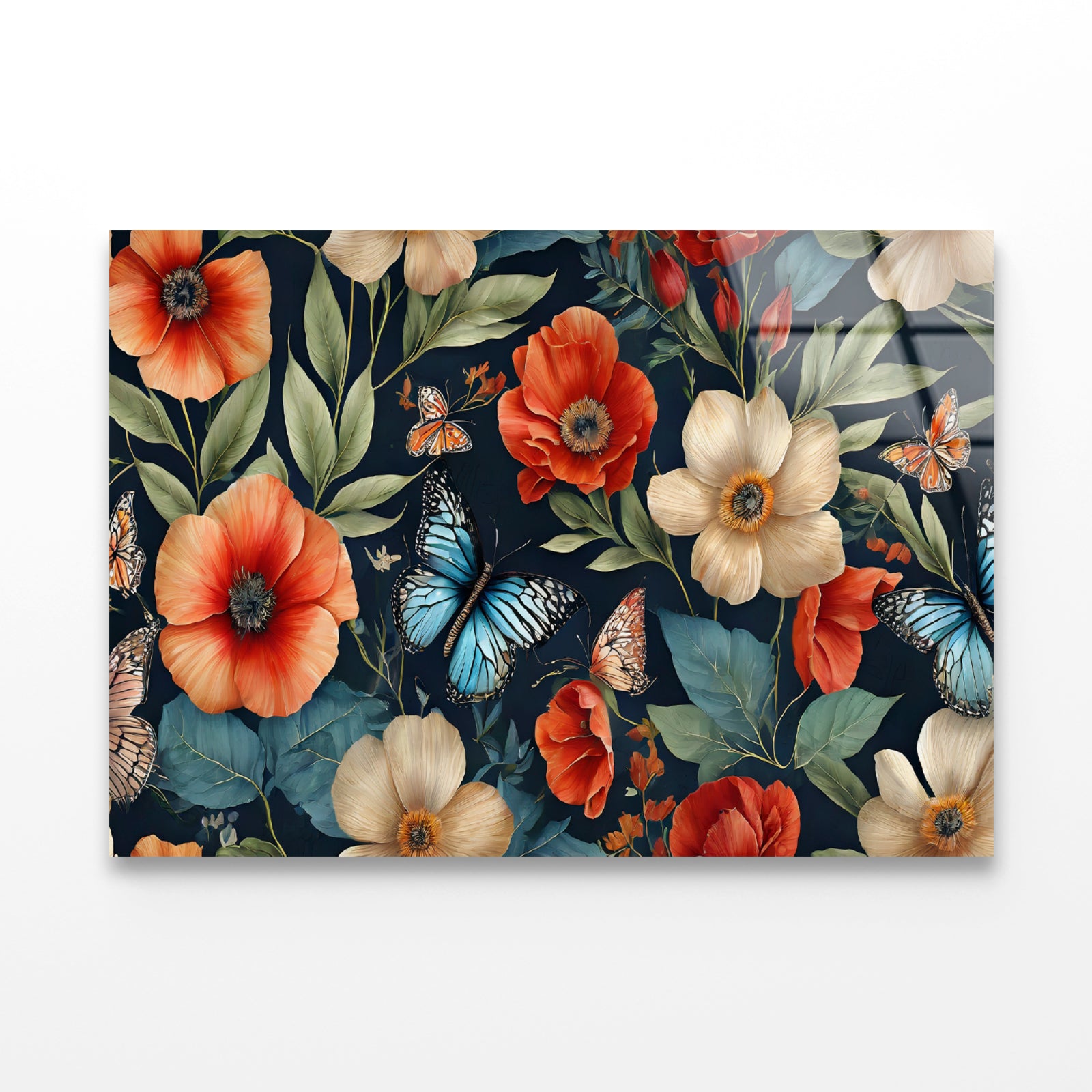 Flowers & Butterflies Featuring Acrylic Glass Print Tempered Glass Wall Art 100% Made in Australia Ready to Hang - Bella Home Decor