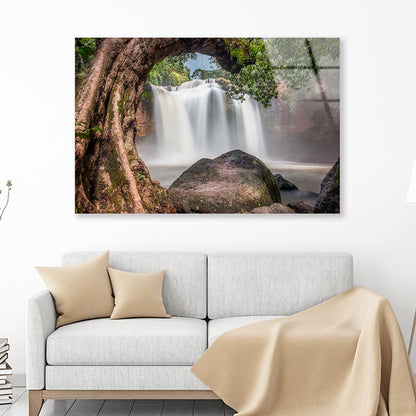 Amazing Water Fall with Rocks Acrylic Glass Print Tempered Glass Wall Art 100% Made in Australia Ready to Hang