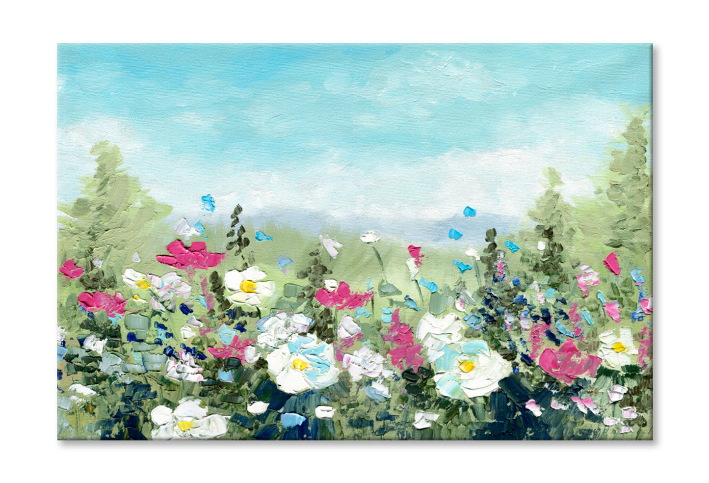 Summer Meadow With Wildflowers Oil Painting Wall Art Limited Edition High Quality Print Stretched Canvas None