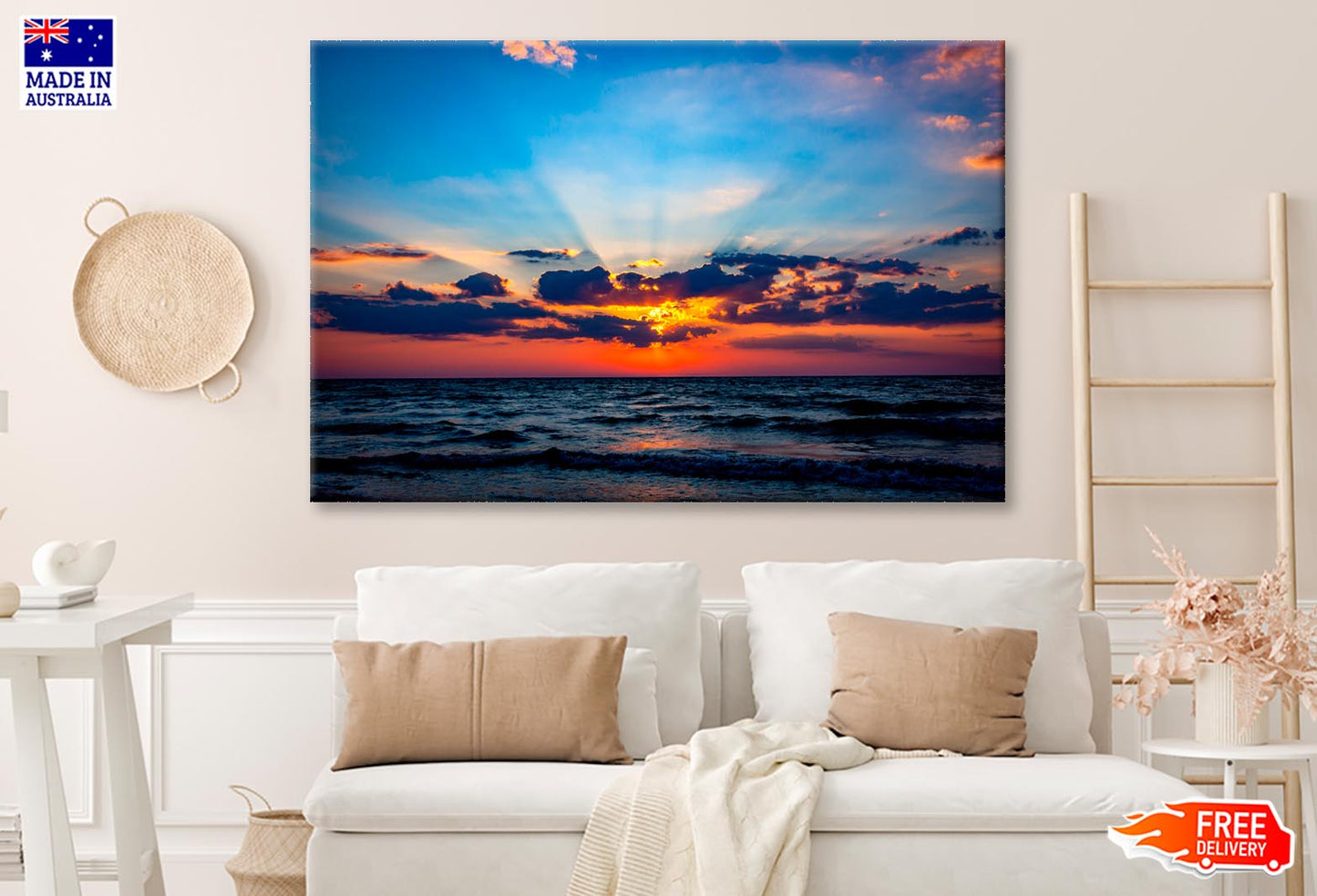 Nice Scene with Sunset Sky Over Sea  Wall Art Decor 100% Australian Made