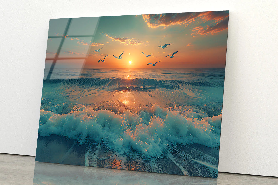 Sunset on the Beach View Acrylic Glass Print Tempered Glass Wall Art 100% Made in Australia Ready to Hang - Bella Home Decor