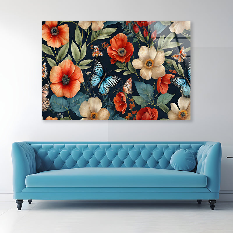 Flowers & Butterflies Featuring Acrylic Glass Print Tempered Glass Wall Art 100% Made in Australia Ready to Hang - Bella Home Decor