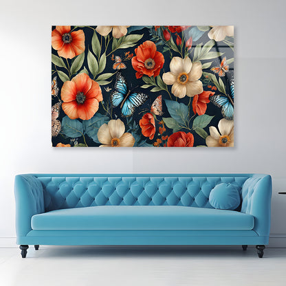 Flowers & Butterflies Featuring Acrylic Glass Print Tempered Glass Wall Art 100% Made in Australia Ready to Hang - Bella Home Decor