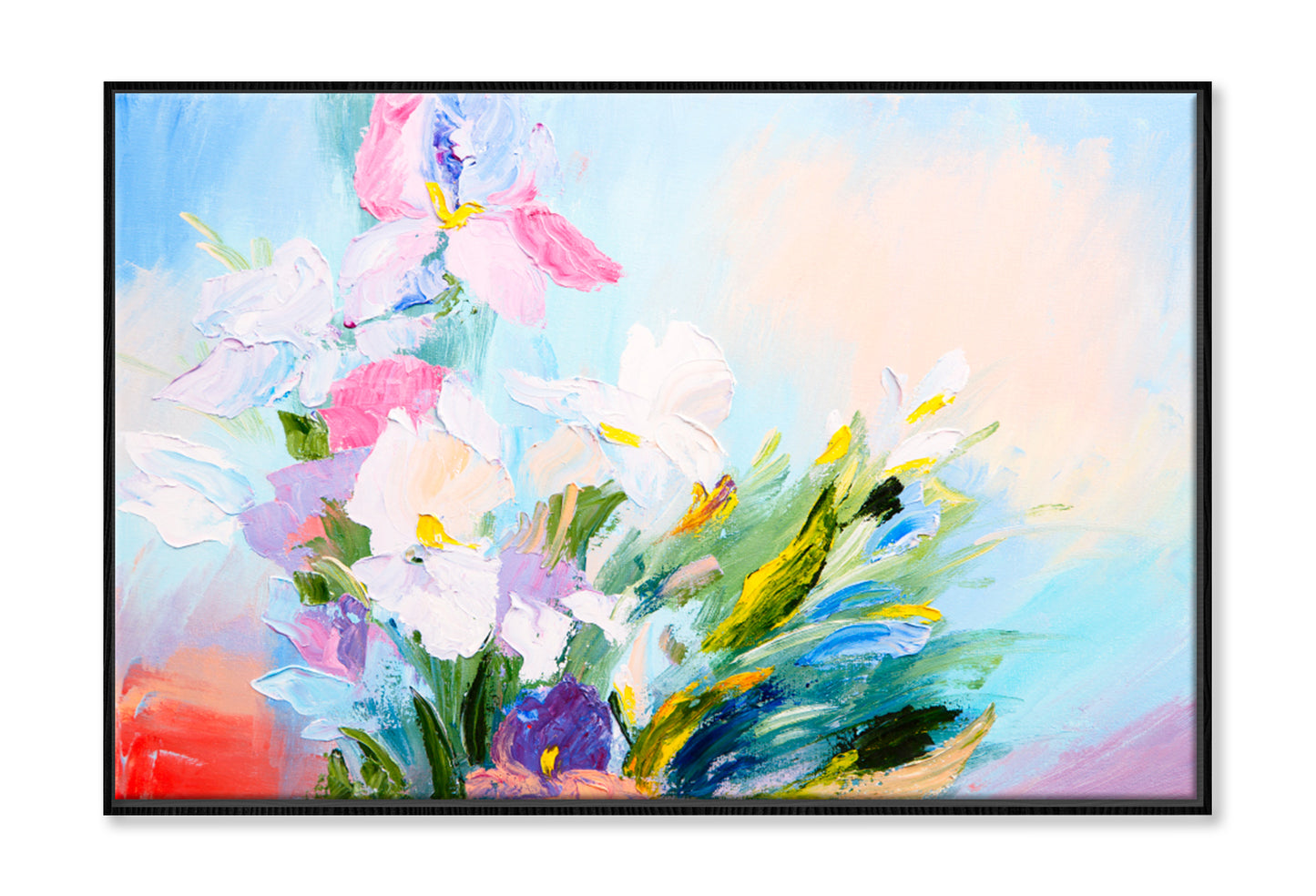 Abstract Bouquet Of Spring Flowers Oil Painting Limited Edition High Quality Print Canvas Box Framed Black