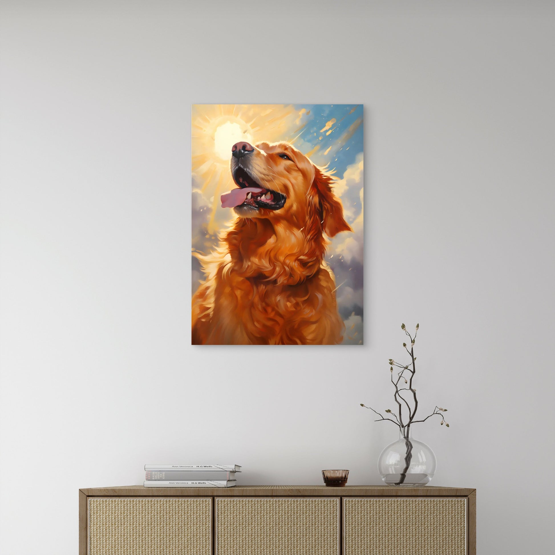 Golden Retriever Puppy Sunlight 40x60cm Metal Print Ready to Hang - Bella Home Decor