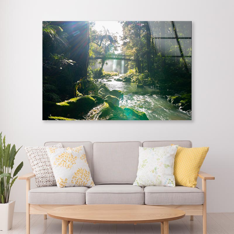 Misty Dark Dense Bush Lining Hatea River and Whangarei Fall Acrylic Glass Print Tempered Glass Wall Art 100% Made in Australia Ready to Hang - Bella Home Decor