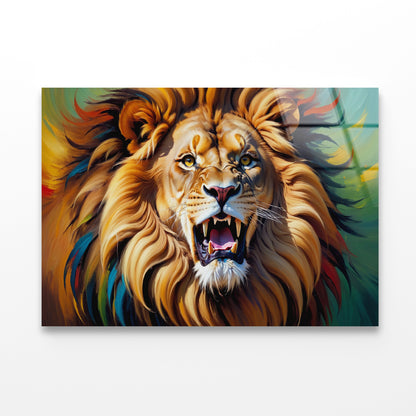 Majestic Lion among Bright Oil Paints Acrylic Glass Print Tempered Glass Wall Art 100% Made in Australia Ready to Hang