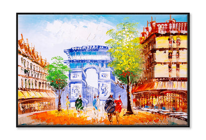 People Walking in Arc de Trompe Paris Oil Painting Wall Art Limited Edition High Quality Print Canvas Box Framed Black