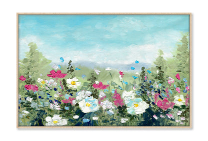 Summer Meadow With Wildflowers Oil Painting Wall Art Limited Edition High Quality Print Canvas Box Framed Natural