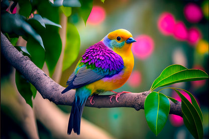 Colorful Bird on Branch  Acrylic Glass Print Tempered Glass Wall Art 100% Made in Australia Ready to Hang - Bella Home Decor