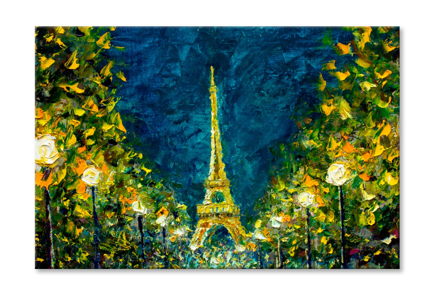 Paris, France, Night Eiffel Tower Oil Painting Wall Art Limited Edition High Quality Print Stretched Canvas None