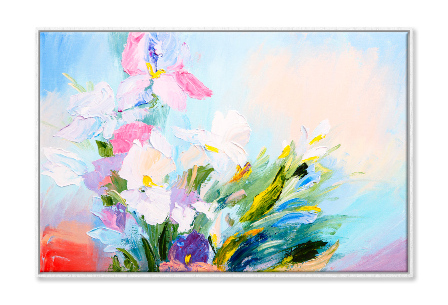 Abstract Bouquet Of Spring Flowers Oil Painting Limited Edition High Quality Print Canvas Box Framed White