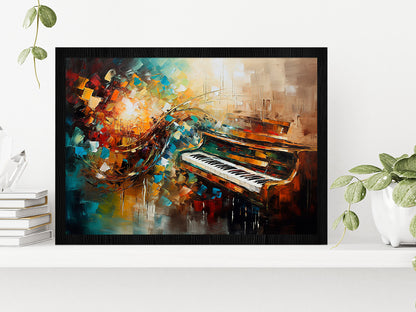 Piano Abstract Musical Glass Framed Wall Art, Ready to Hang Quality Print Without White Border Black