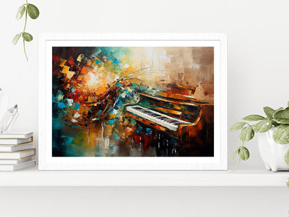 Piano Abstract Musical Glass Framed Wall Art, Ready to Hang Quality Print With White Border White