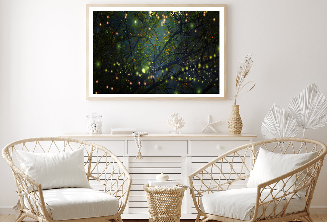 Group of Fireflies on Tree Branch Home Decor Premium Quality Poster Print Choose Your Sizes