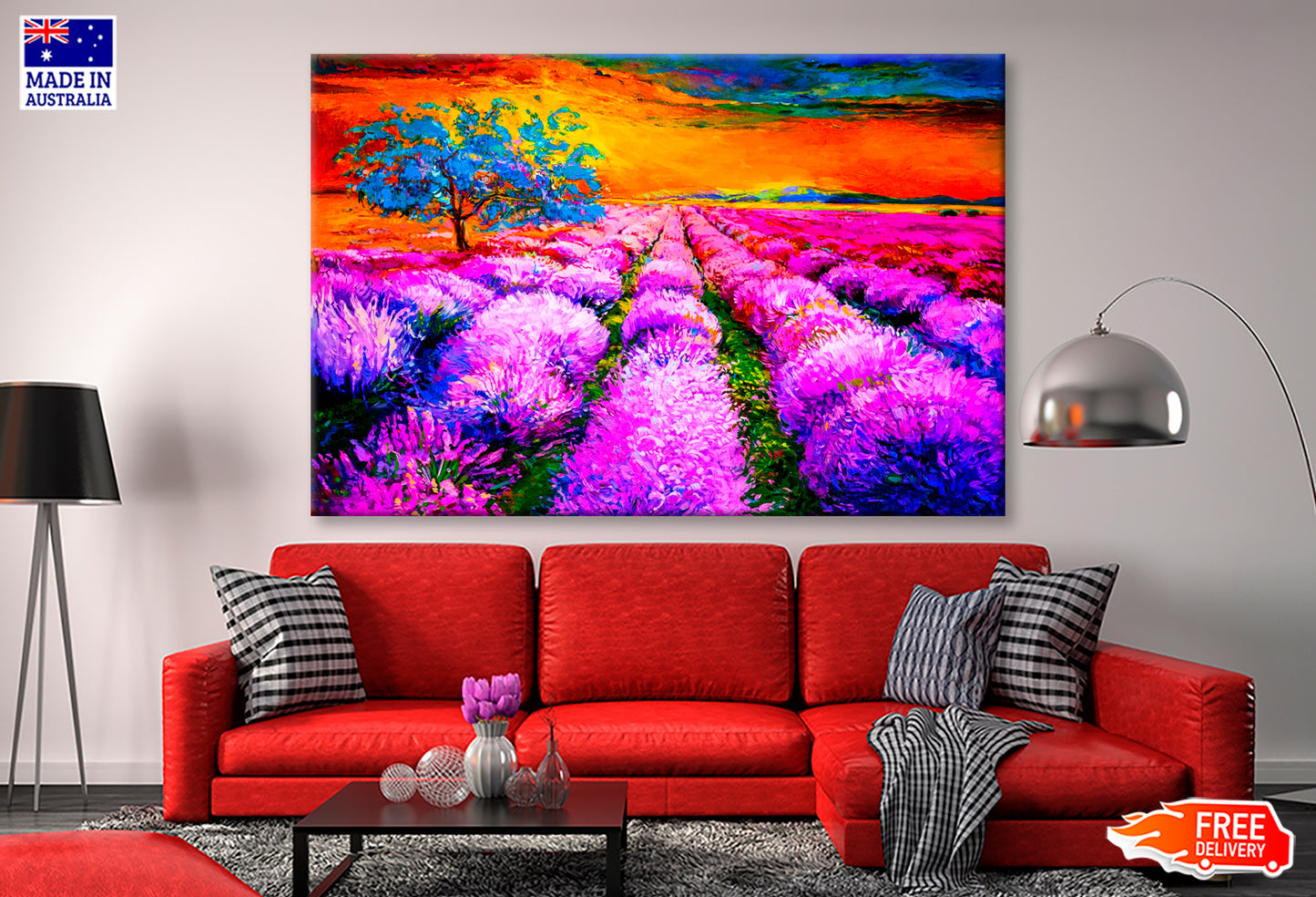 Sunset Over Lavender Field Oil Painting Wall Art Limited Edition High Quality Print