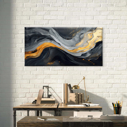 Modern Gold Marble Liquid Ink Wall Art Canvas Office Home Room Framed 120x60cm - Bella Home Decor