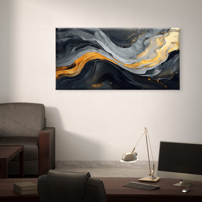 Modern Gold Marble Liquid Ink Wall Art Canvas Office Home Room Framed 120x60cm - Bella Home Decor