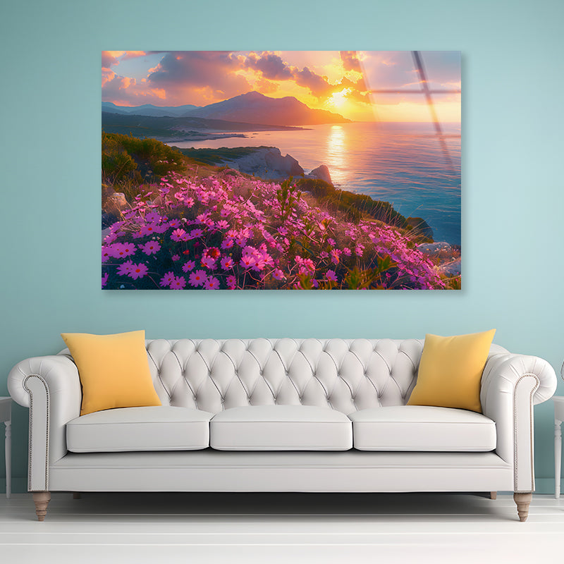 Beach, Flowers, Sky in Italy Acrylic Glass Print Tempered Glass Wall Art 100% Made in Australia Ready to Hang - Bella Home Decor