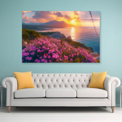 Beach, Flowers, Sky in Italy Acrylic Glass Print Tempered Glass Wall Art 100% Made in Australia Ready to Hang - Bella Home Decor
