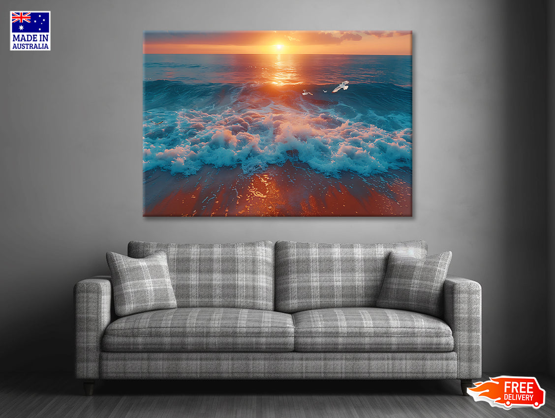 Bird Flying Over the Ocean with Sunset Print 100% Australian Made - Bella Home Decor