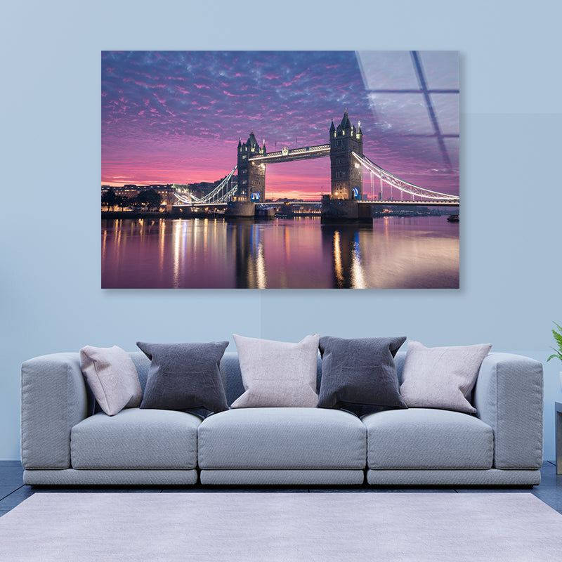 Beautiful Pink Sky with Bridge Acrylic Glass Print Tempered Glass Wall Art 100% Made in Australia Ready to Hang