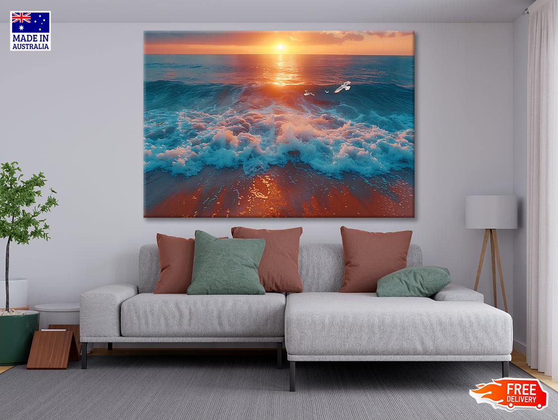 Bird Flying Over the Ocean with Sunset Print 100% Australian Made - Bella Home Decor