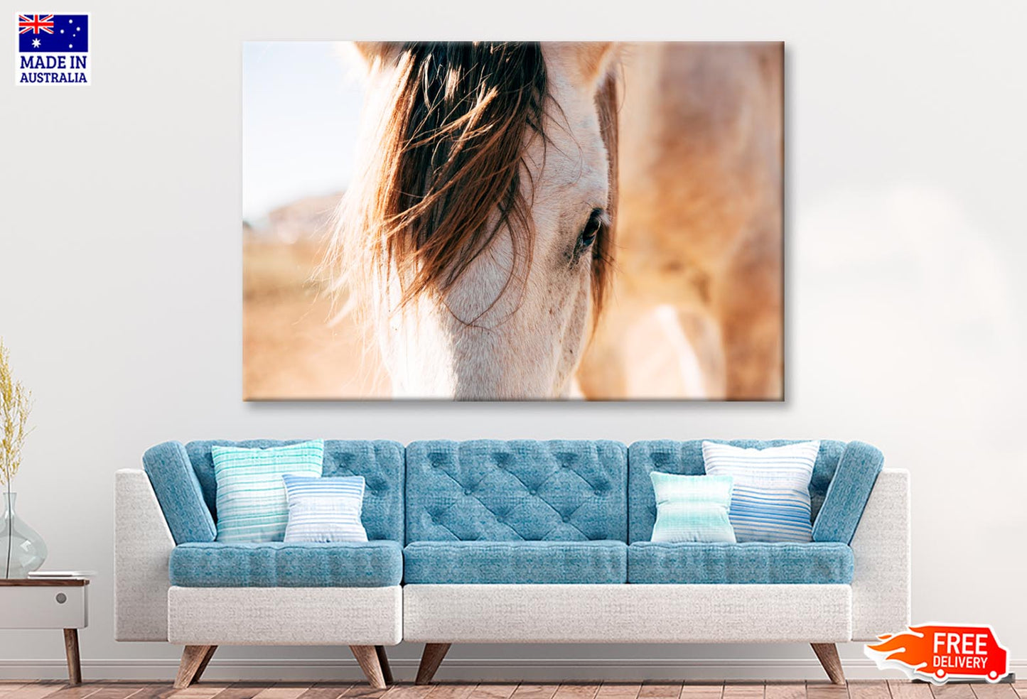 Close Up of a Horse's Head with A Sky Background Wall Art Decor 100% Australian Made