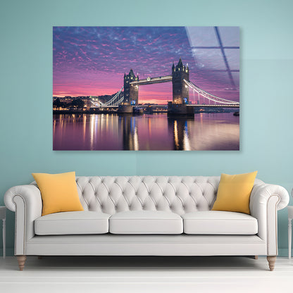 Beautiful Pink Sky with Bridge Acrylic Glass Print Tempered Glass Wall Art 100% Made in Australia Ready to Hang