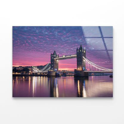 Beautiful Pink Sky with Bridge Acrylic Glass Print Tempered Glass Wall Art 100% Made in Australia Ready to Hang