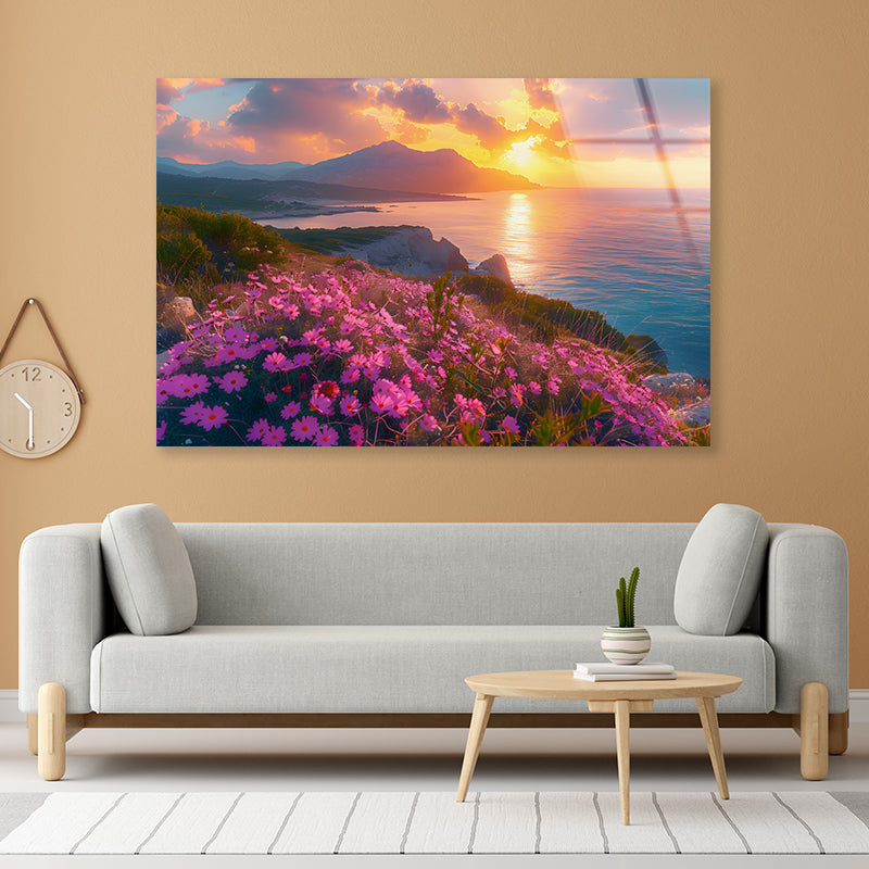 Beach, Flowers, Sky in Italy Acrylic Glass Print Tempered Glass Wall Art 100% Made in Australia Ready to Hang - Bella Home Decor