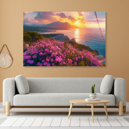 Beach, Flowers, Sky in Italy Acrylic Glass Print Tempered Glass Wall Art 100% Made in Australia Ready to Hang - Bella Home Decor