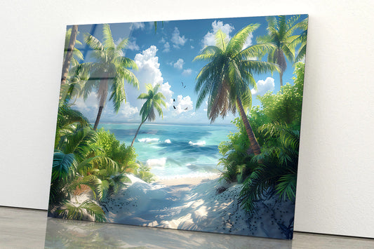 Palm Trees on the Beach View Acrylic Glass Print Tempered Glass Wall Art 100% Made in Australia Ready to Hang