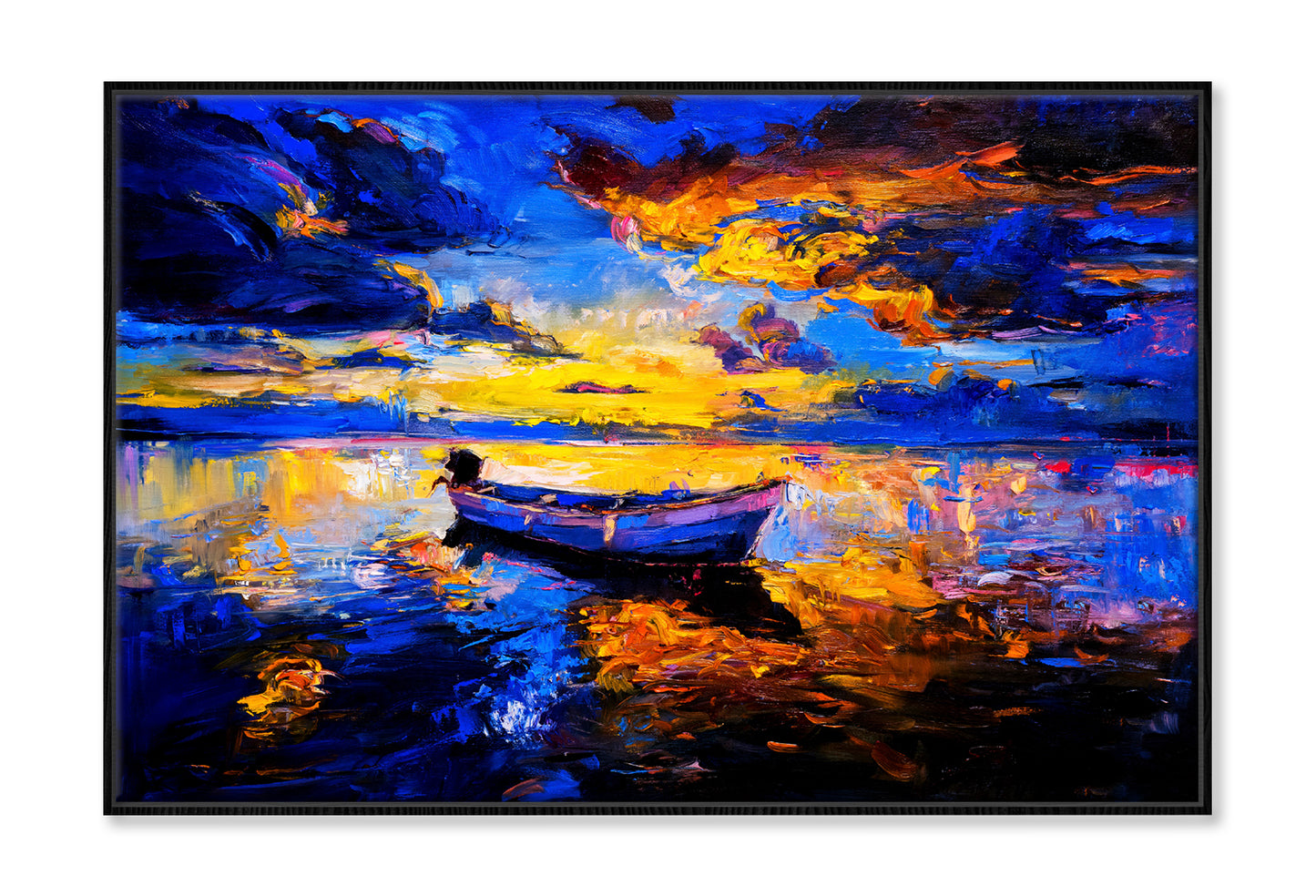 Sky Sunset & Boat on Sea Oil Painting Wall Art Limited Edition High Quality Print Canvas Box Framed Black